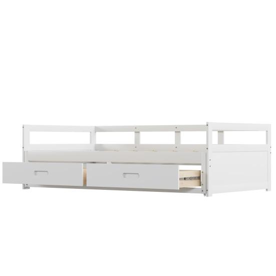 Pull-out Sofa Bed, 78" Convertible Sectional Couch Bed, Modern Wood Couches with Drawers And Slats for Living Room (White)