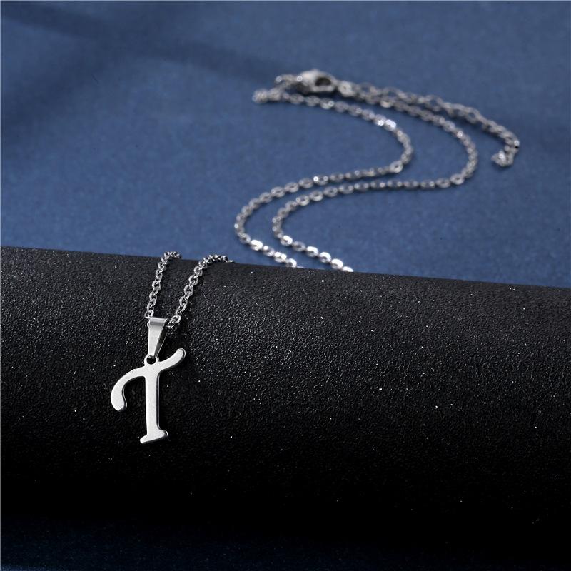 Fashion Initial Letter Pendant Necklace for Women Simple Stainless Steel Letter Glossy Clavicle Chain Choker Necklaces Jewelry