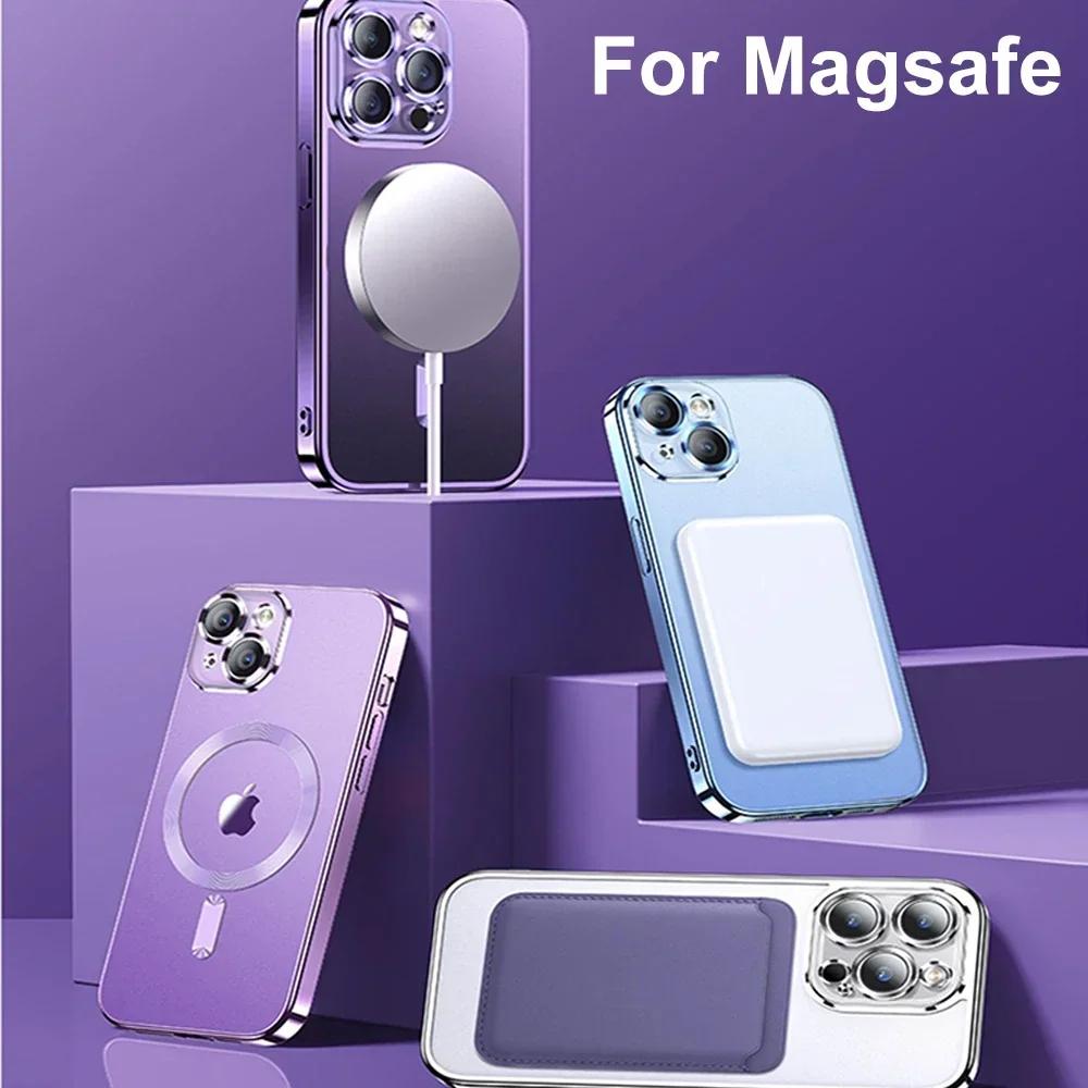 Magnetický Pokovovaný Obal Pre iPhone 16 15 14 Plus 13 12 11 Pro Max Sklo na Ochranné Sklo Objektívu Fotoaparátu Pre Kryt Bezdrôtovej Nabíjačky Magsafe