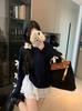 Felpa Blu Navy da Donna Taglie Forti, Girocollo, Stile Coreano, Vestibilità Larga, Pullover con Fiocco.