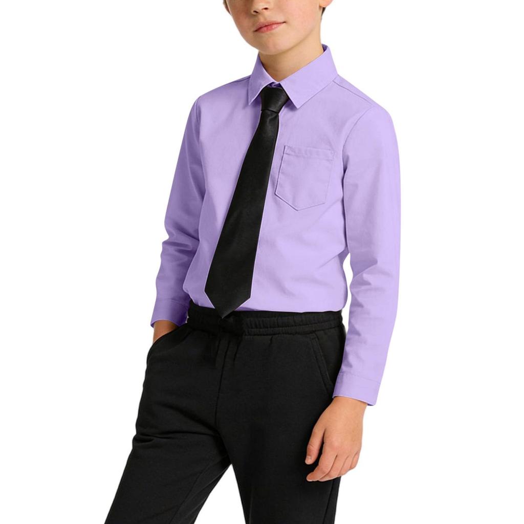 Boys Button Down With Tie And Chest Pocket School Uniform Long Sleeve Shirts