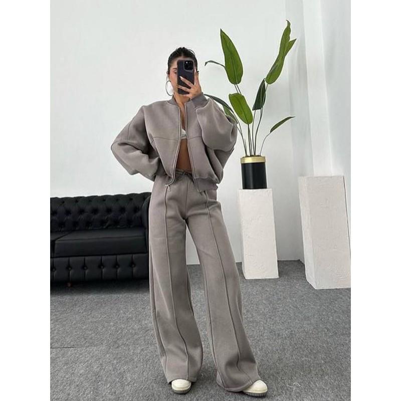Womens Casual Streetwear Set Long Sleeve Cardigan Top Pants 2 Piece Outfit Winter