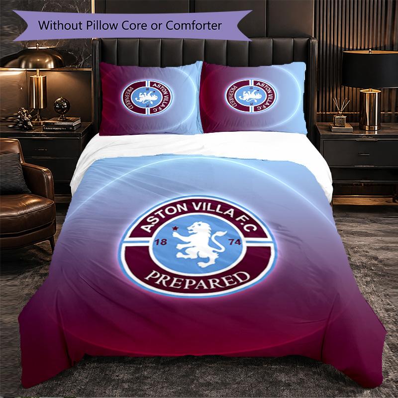 Set Biancheria da Letto Aston Villa Football 3 Pezzi Morbido Set Copripiumino con Federe Set Decorazione Camera da Letto per la Casa