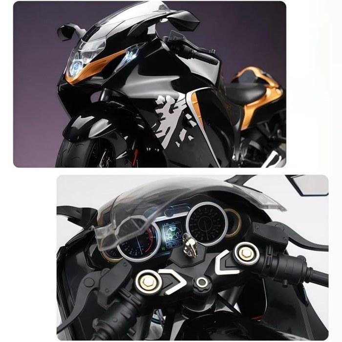 JoFist 1/6 Scale Alloy Motorcycle Model with Sound & Light, Exhaust Spray Classic Sentiment Collection (1:6 C, Approx. 35x14x21CM)
