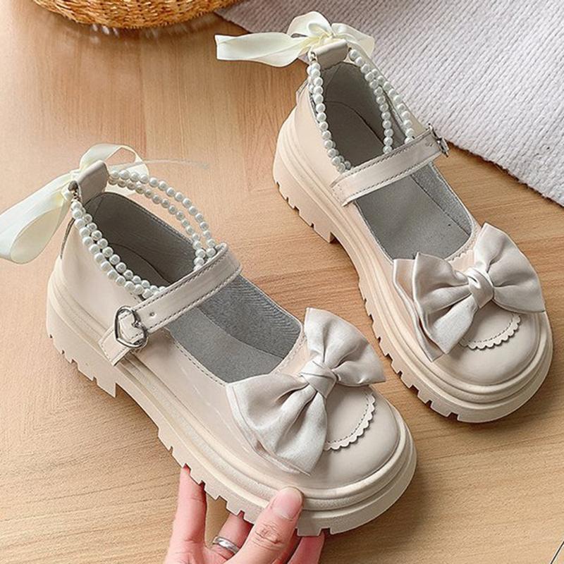 Fashion Comemore Women's Casual Shoes New Kawaii Pearl Chain Mary Jane Women's Shoes Fashion Versatile Lolita Loafers Outdoor Heel Pumps