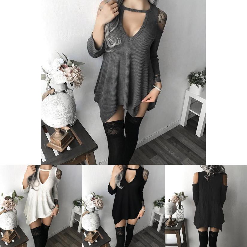 Elegant Summer Women Casual Solid Bare-shoulder Irregular Deep-v Dress In Multiple Colors