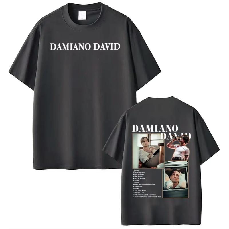 Damiano David Zabawne Małe Strachy Trasa Światowa Graficzny T-shirt Unisex Unisex Wysokiej jakości Odzież T-shirt Bawełna Codzienny Luźny T-shirty
