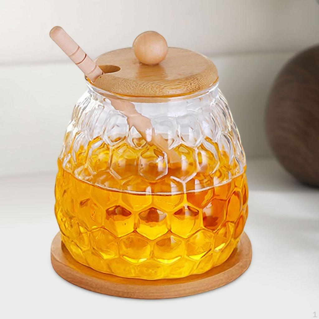 Honey Jar with Dipper and Lid Glass Pot for Dining Table Wedding Party 350ml