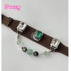Luxury Leather Natural Crystal Charm Dog Collar Green Fluorite Double Cat's Eye Silver Obsidian Clear Quartz Beaded Pet Necklace