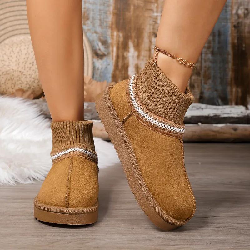 Fashion Heightened Wool Mouth Platform Sheep Fur All-in-One Snow Boots Warm Wool Cotton Booties for Women