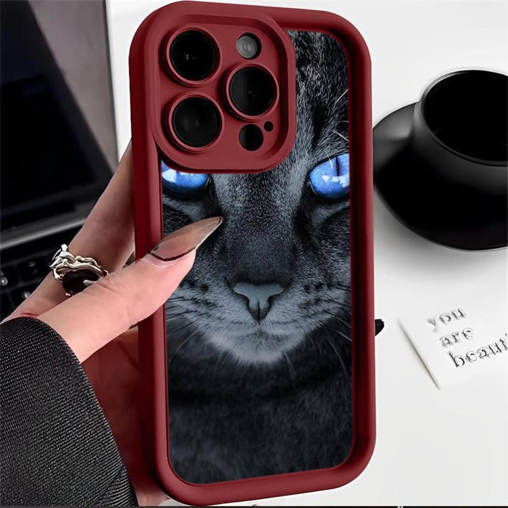 LZ3 Black Cat Green Eyes Silicone Phone Case for iPhone 11 13 14 15 16 Pro Max 7 8 16 Plus 12 mini XS Max XR Shockproof Back Cover