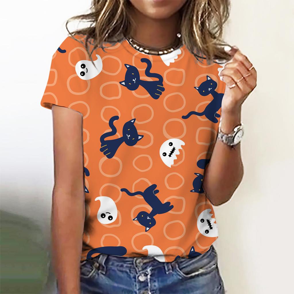Fashion Women's T-shirt with Halloween Pumpkin Collection  Graphic 3D Printed   Summer Oversized Polyester Fiber Clothing