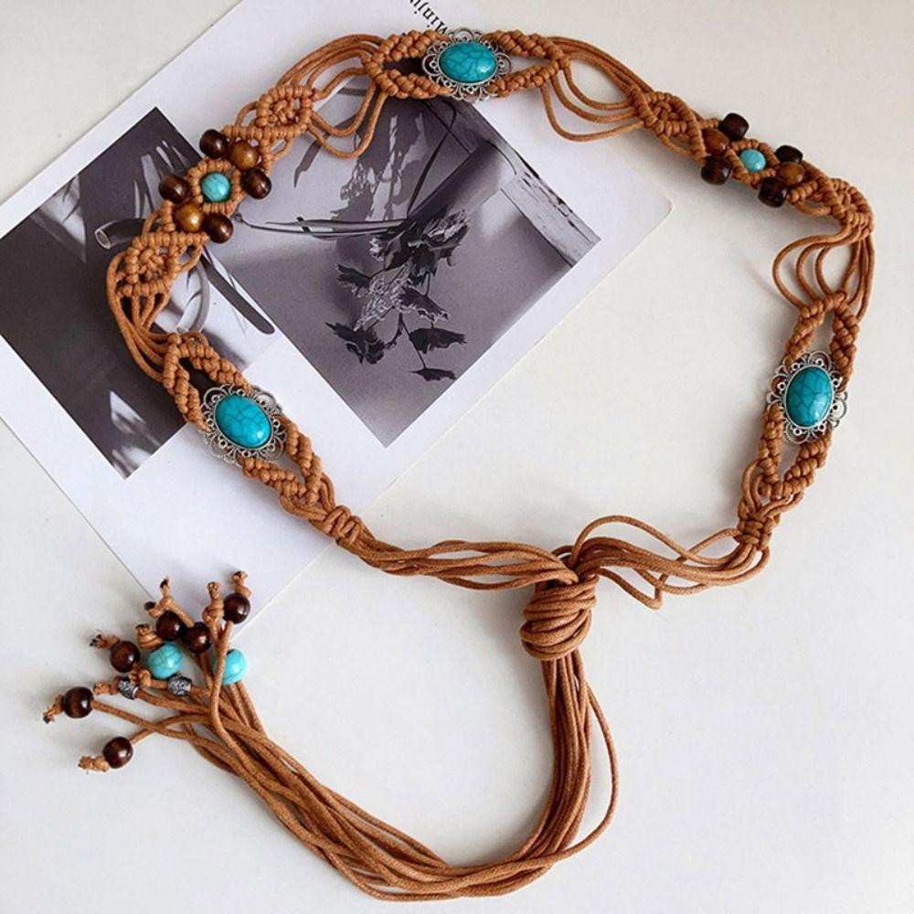 Ethnic Style Woven Belt Bohemian Dress Chain Waist Dress Accessories Braided Waist Belt  Women