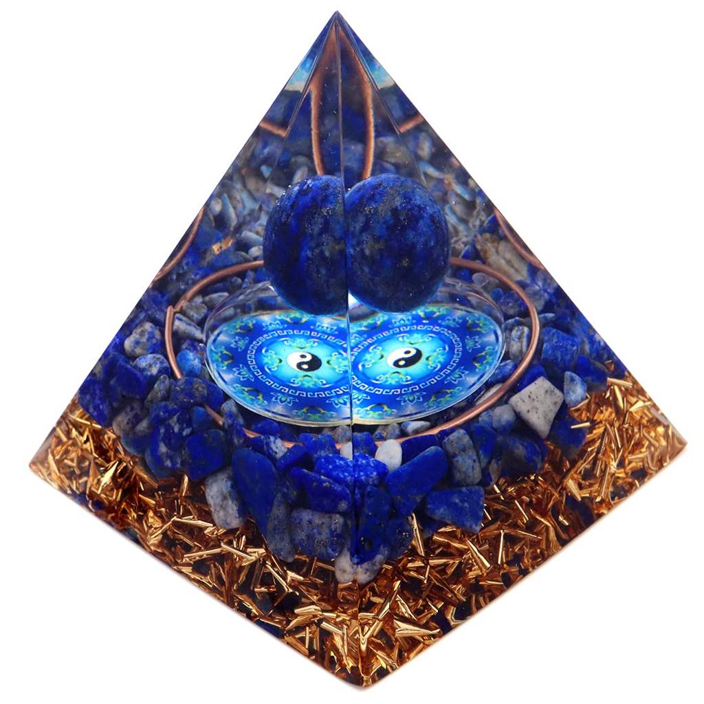 Orgonite Pyramid Ornament Natural Stone Power Stone Purification Lapis Lazuli Sazare Round Ball Blue Gold Stone Tai Chi [GOLD STONE]