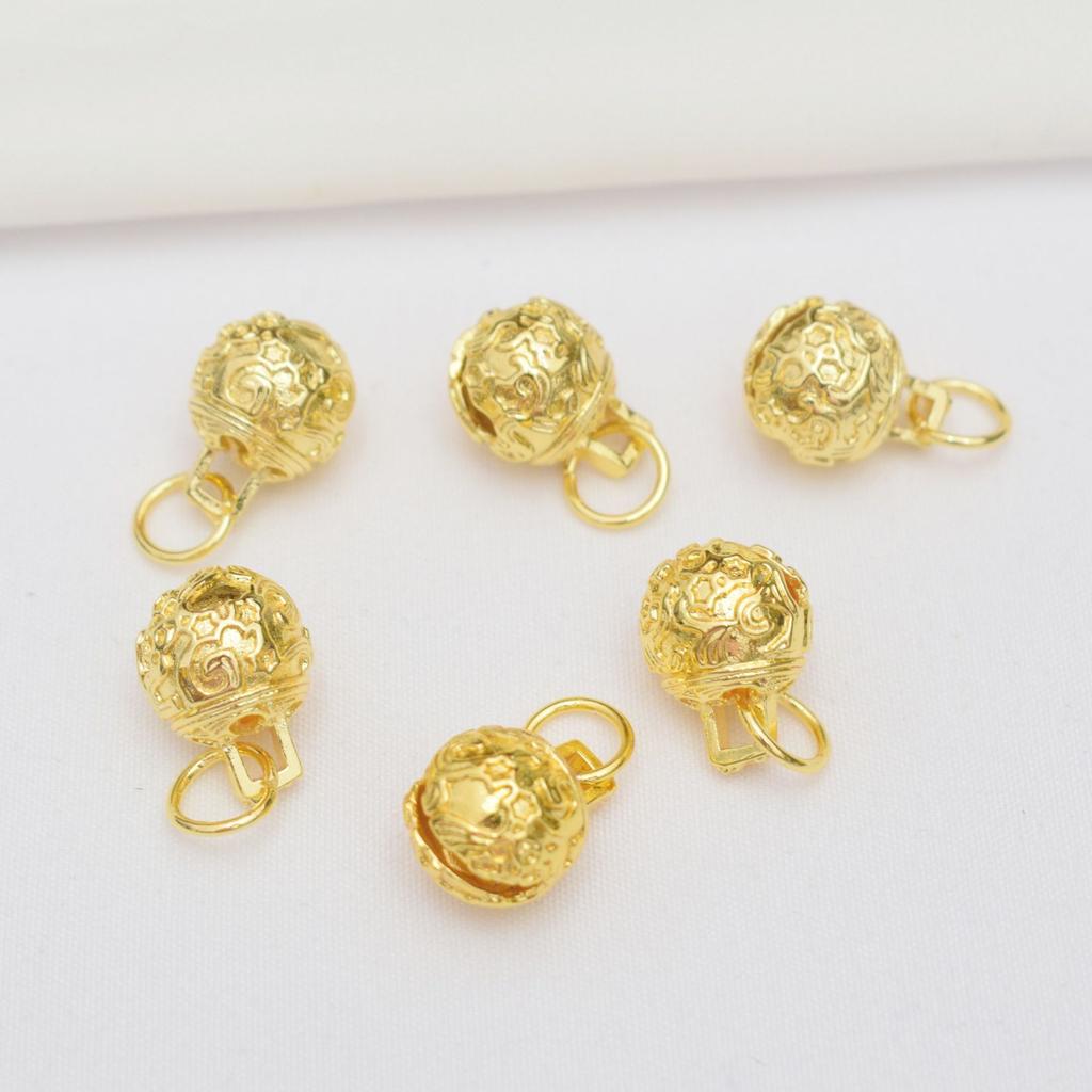 100pcs 14K Gold Bell Small Pendant Diy Jewelry Accessories Pattern Tiger Head Hollow Bell Pendant Retro Pendant Bell