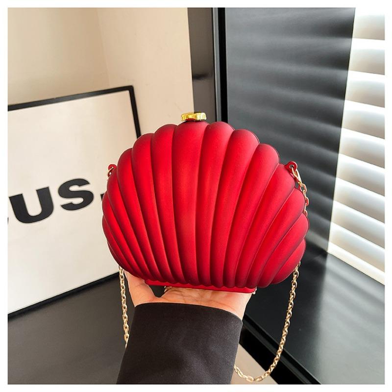 Stylish and simple glossy metal scallop chain acrylic bag, new shoulder crossbody shell bag