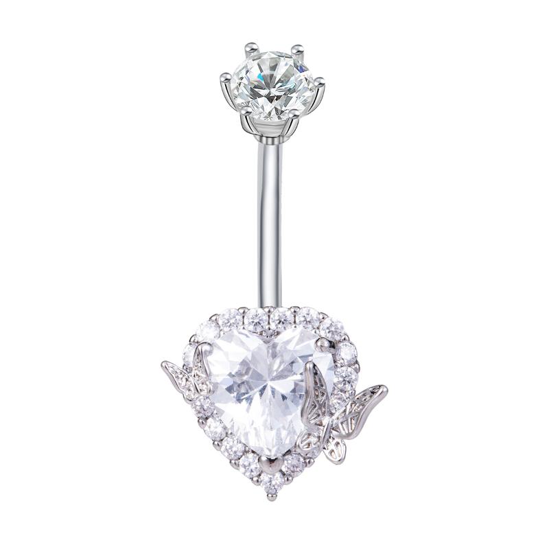 Fashion Butterfly Heart Belly Button Ring Shiny Zircon Navel Piercing Ring For Women Sexy Body Jewelry Accessories Gifts
