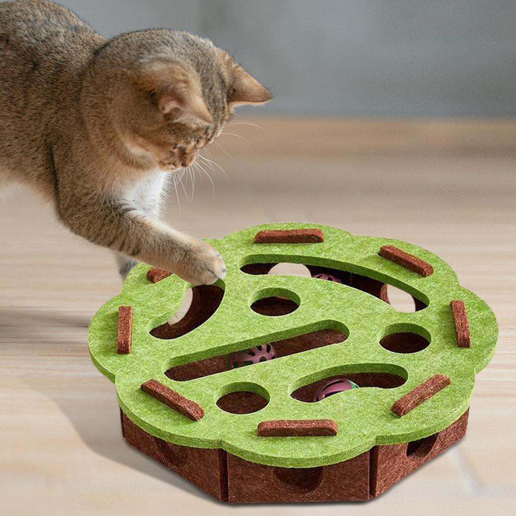 Cat Brain Game Toy Felt Enrichment Toy with Bell for Indoor Mental Stimulation Scratching and Hunting Fun