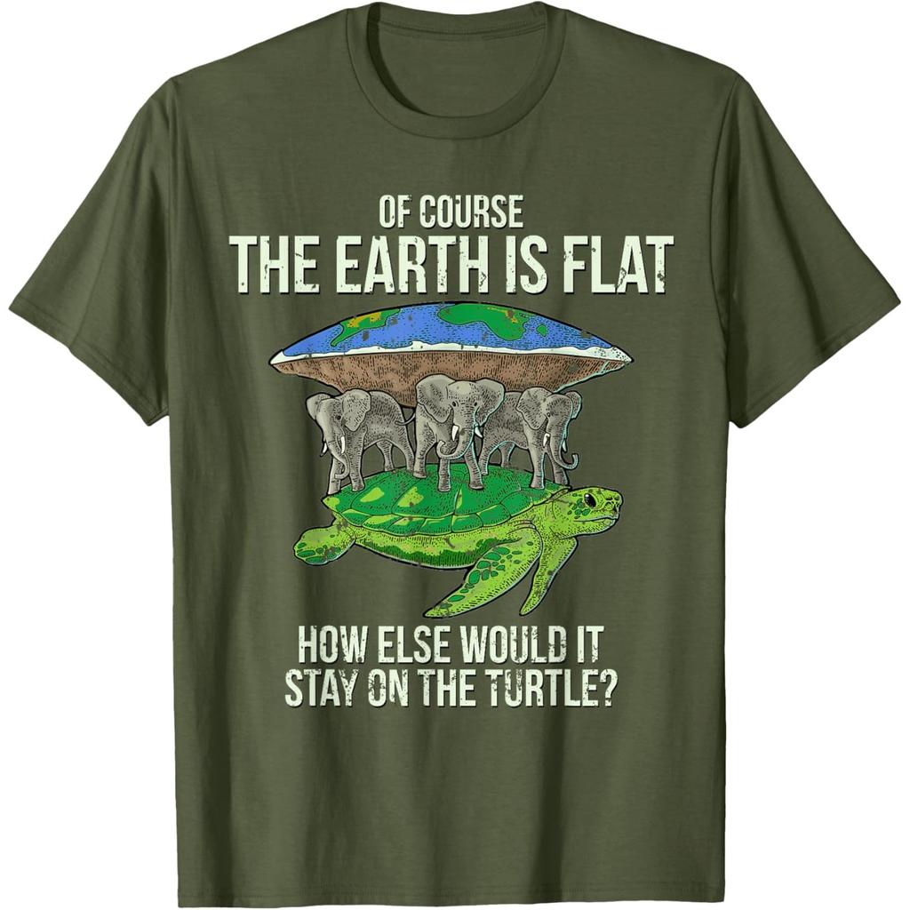Flat Earth On Turtle And Elephants Graphic Tee Funny Conspiracy Theory T-Shirt Casual Cotton Short Sleeve