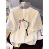 Casual T Shirt Graphic Y2k Tops Clothes Femme Women's Round Neck Short Sleeve T-Shirt with Cat and Flower Print Fashionable