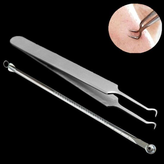 Zakřivená Pinzeta s Jehlou na Černé Tečky Akne Komedony Vyrážky Extractor Remover Kit