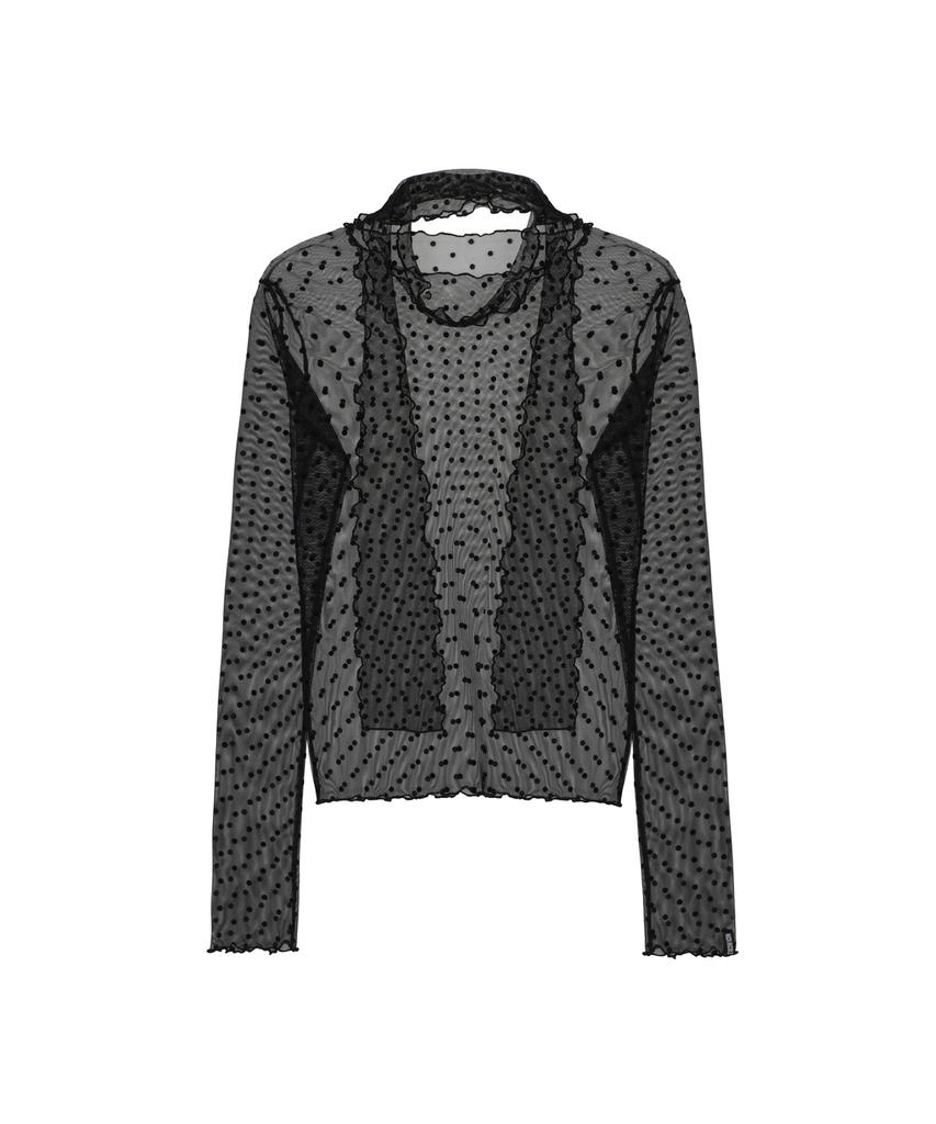 Nigaennikol Dot Mesh Scarf Top_Black