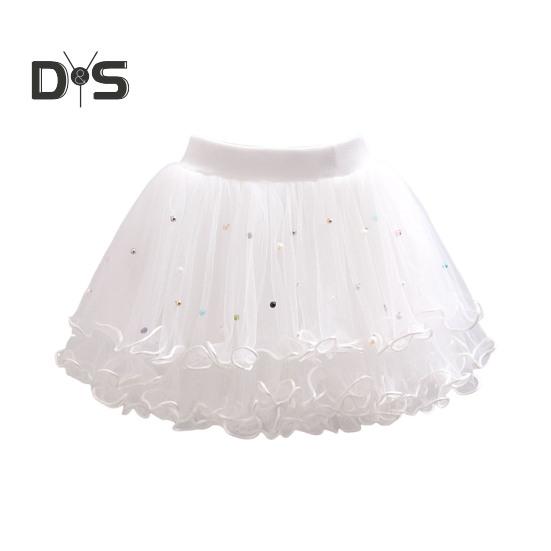 

Детская юбка с эластичной талией и средней посадкой, однотонная юбка-пачка с бисером, милый стиль, многослойная сетчатая юбка-фонарик из пряжи 80 cm белый