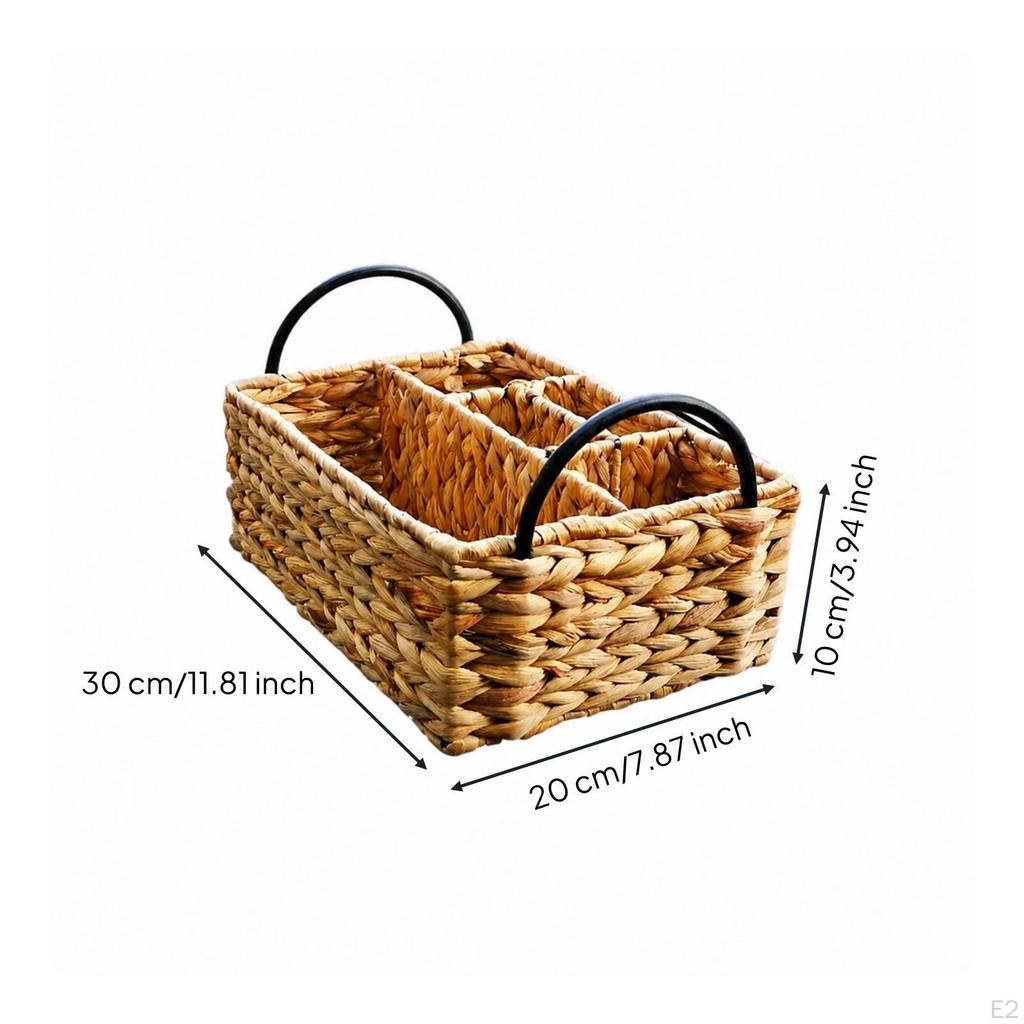 Rectangular Woven Tabletop Organizer | Textured Braided Construction, Divided Compartment