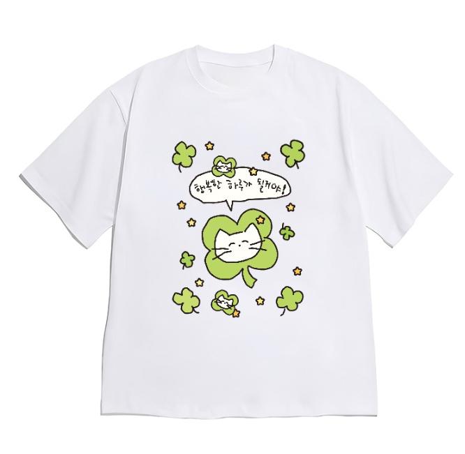 

Korean Fashion Tshirt Aesthetic Cute Cat Tomato Print Short Sleeve for WOMEN Unisex Minimalist Kitten Crew Neck Tee Versatile S