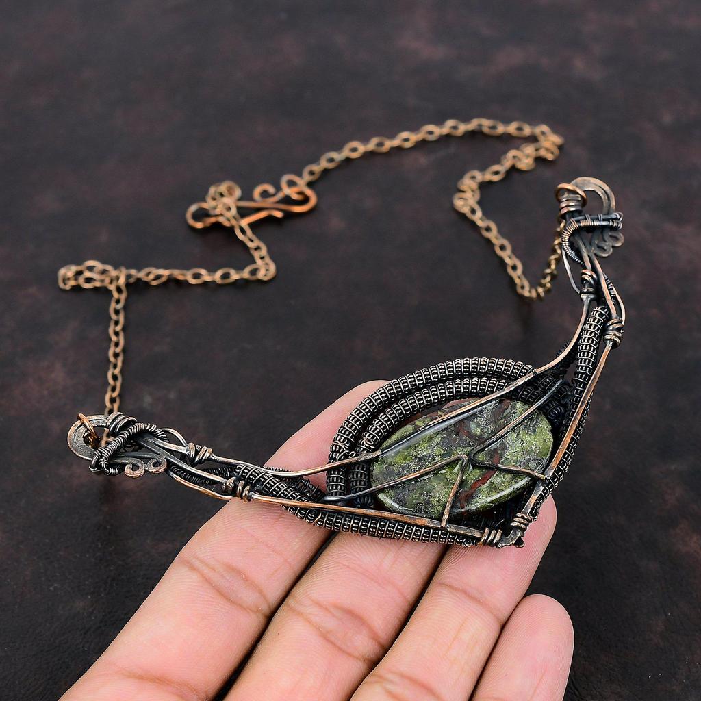 Dragon Bloodstone Copper Necklace Wire Wrapped Necklace Adjustable Chain Necklace Gemstone Copper Jewelry Handmade Necklace Gift For Mother