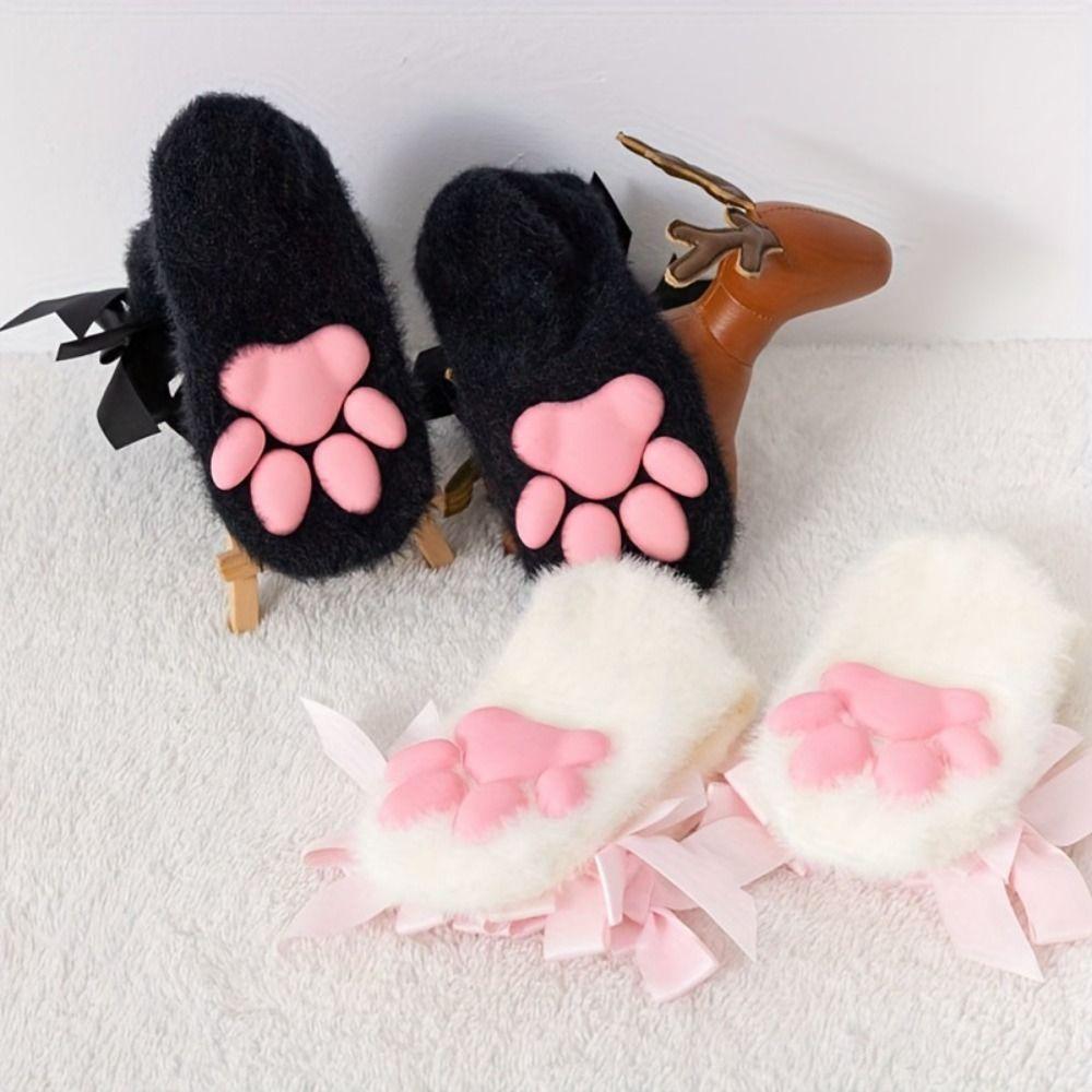 Kitten Claw Cat Paw Plush Socks Paw Pads Bowknot Warm Socks Kawaii 3D Cat Paw Socks  Winter Wear