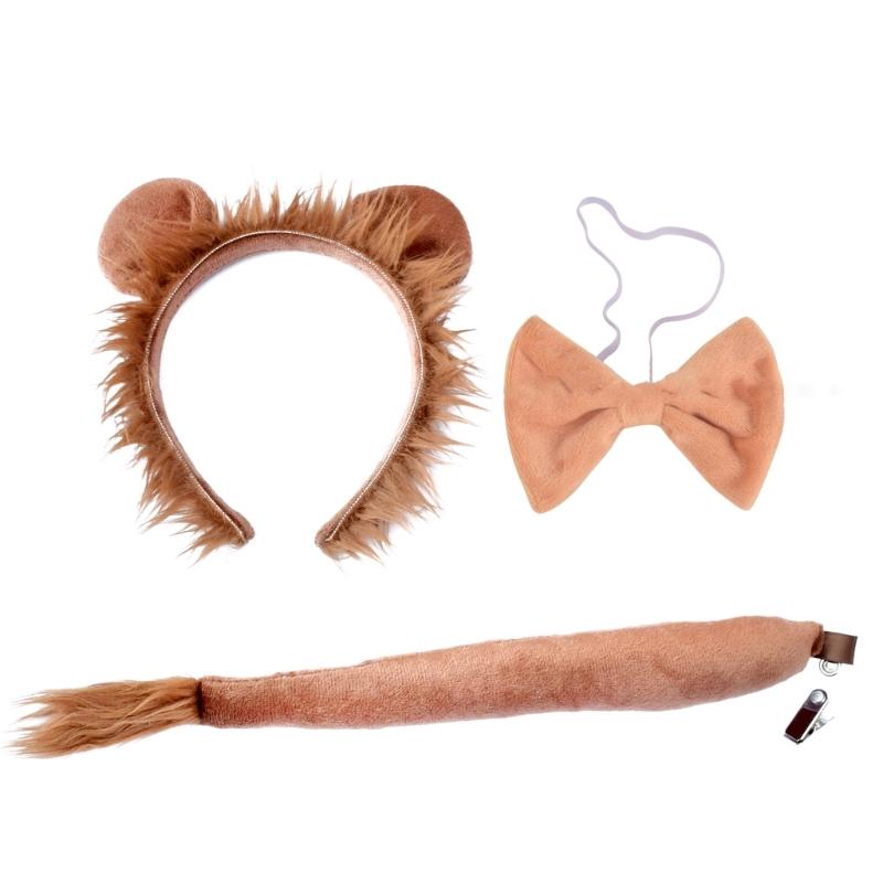 3pieces Creative Performances Lion Ear Hairband Bowtie Tail Adult Taking Photo Headbands Halloween Carnivals Hair Hoop
