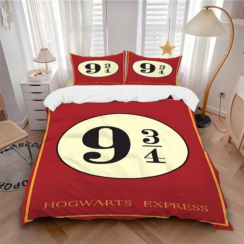 

3pcs Platform Nine And Three-Quarters Harry Potter Bedding Set, Soft Polyester Duvet Cover and Pillowcases Machine Washable Seasons all suitable 17 135x200cm