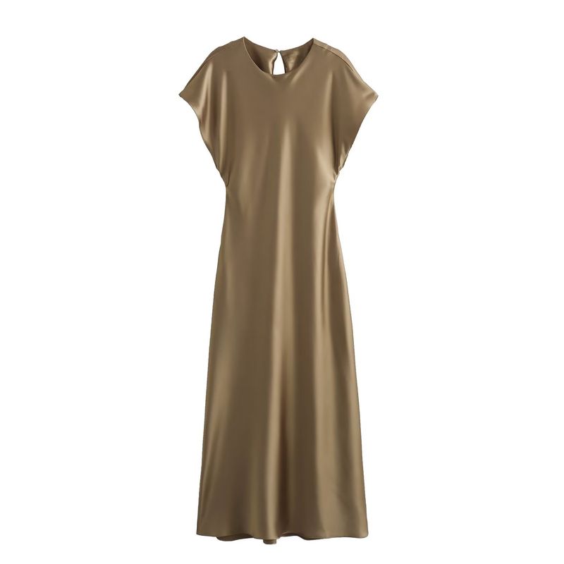 

Women s New Fashion Wind Silk Satin Midi Skirt Dress brown M