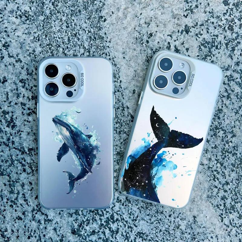 Dolphin Whale Paired Couple Phone Case For iPhone 13 11 12 Pro Max 16 15 14 Pro Max 13 Mini 15 14 Plus Lovers Cover Laser