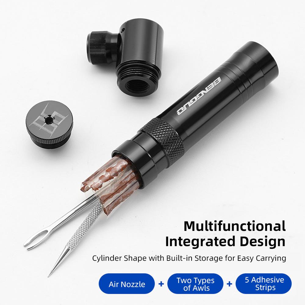 Bike Tire Repair Kit Portable Multi Function Vacuum Plug Repair Set with Aluminum Alloy CO2 Inflator Road Mountain