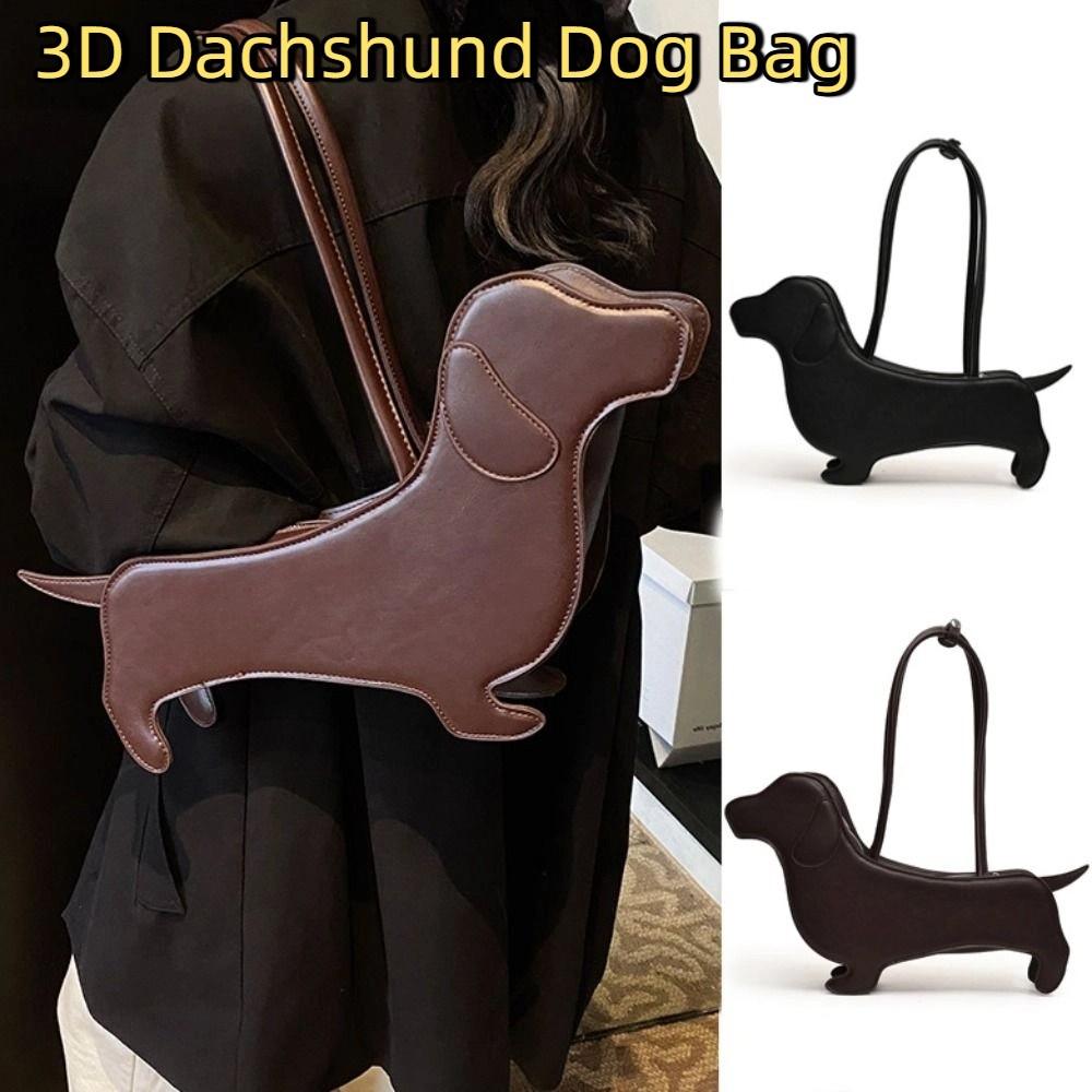 Sausage Dog Animals Shoulder Bag Pu Leather Cartoon Handbag Casual Dachshund Dog Bag  Outdoor