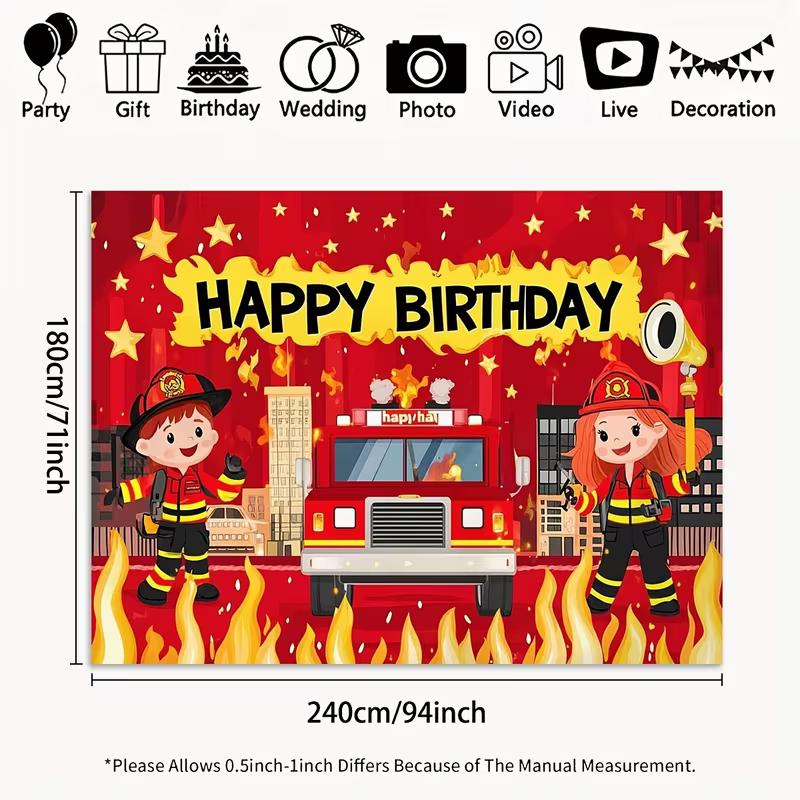 2D Cartoon Fire Truck Happy Birthday Photo Booth Background