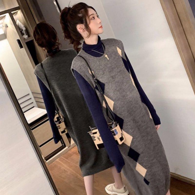 Temperament Knitted Long Sweater Vest Skirt for Women In Autumn Winter Korean Style Age Reducing Slimming Dress Spring New Style