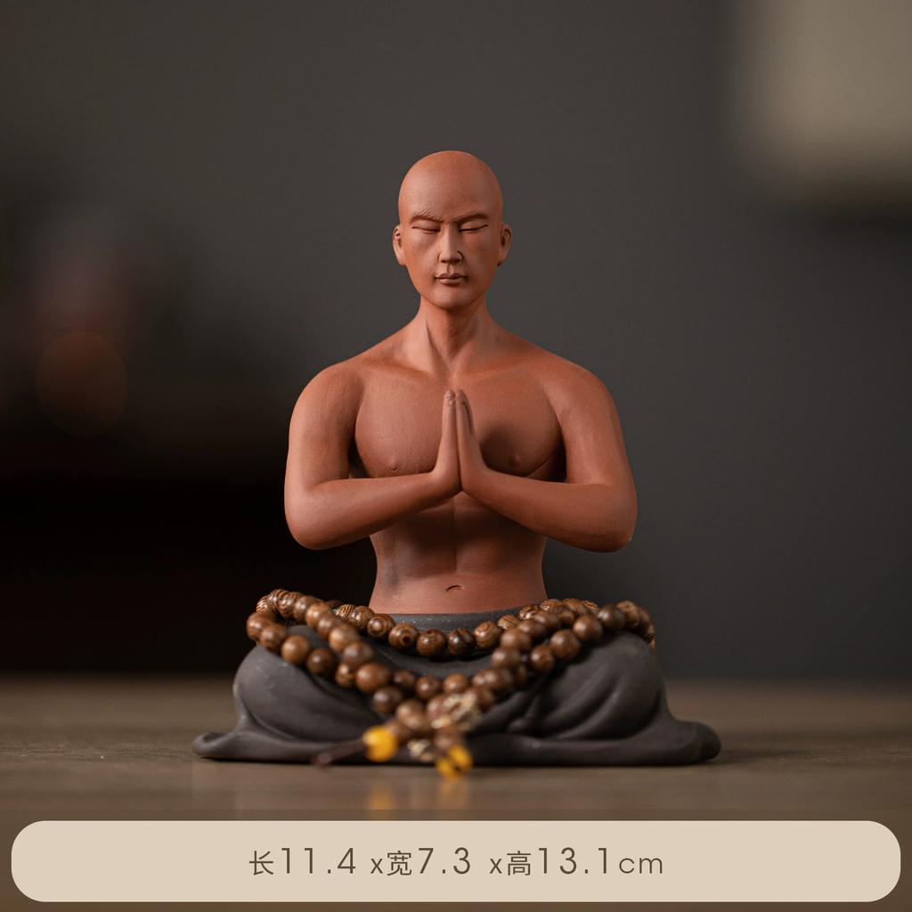 Zen Little Monk Figurine, Buddhist Style Meditation Boy Statue for Home Desk Decor, Tea Room, Fish Tank Ornament & Garden Landsc