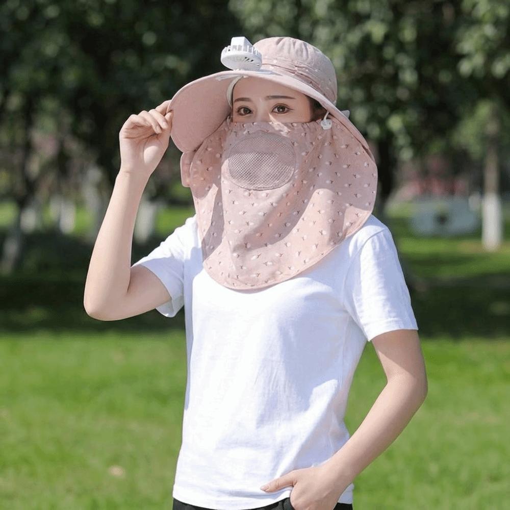 With Neck Flap Tea Picking Hat Windproof Women Sun Hat Breathable Electric Fan Bucket Hat  Women