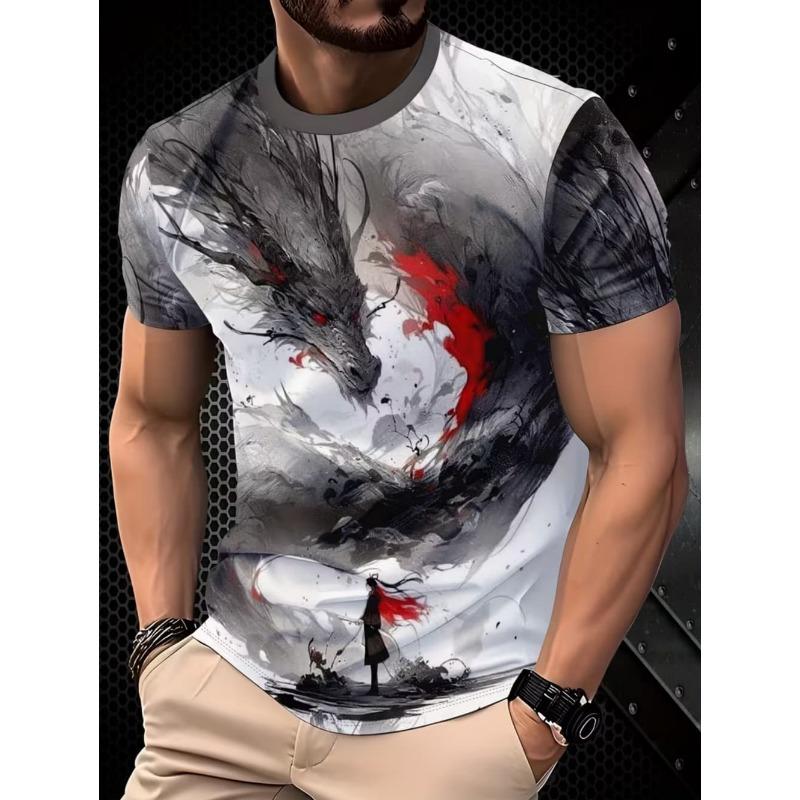 2026 T-Shirt for Men Harajuku Tiger Print Fashion Summer Short Sleeve