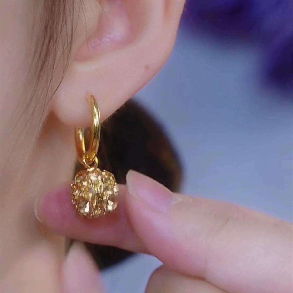 Fashion Shiny Rhinestones Ball Gold Color Small Hoop Earring for Women Girls Elegant Drop Earring Jewelry Gift
