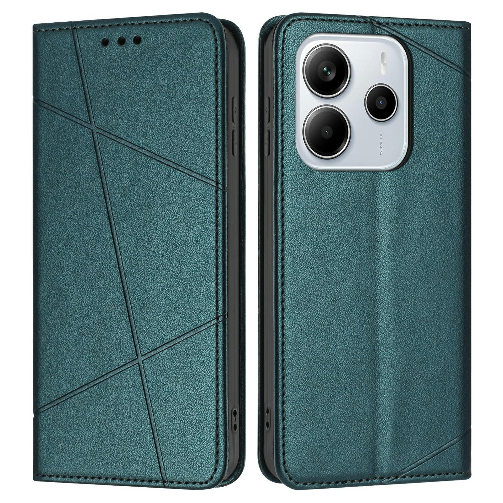 

Для Xiaomi Redmi Note 14 4G (164,84мм) Чехол-кошелек из кожи с тиснением, подставка, чехол для телефона с ремешком на запястье Green