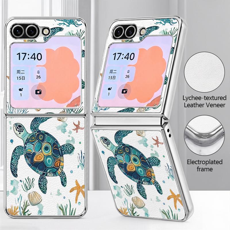 Blues Fish Whale Ocean Phone Case For Samsung Galaxy Z FlIP 7 FE 6 5 Plating PC+PU Leather Hybrid Folding Cover For Samsung Z Flip7 Flip6 Flip5