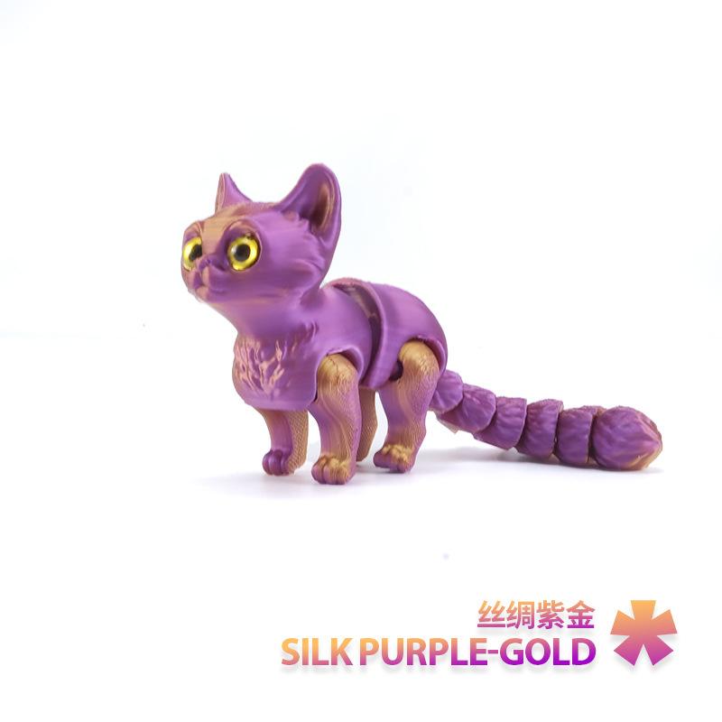 3D Printed Mini Cute Cat Figure Multi-joint Movable with Glittering Eyes for Room Decoration Accessories Kids Gift
