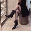 2025 autumn and winter new pointed short boots women's thin heel suede medium tube stacking boots high heel elastic thin boots Martin boots