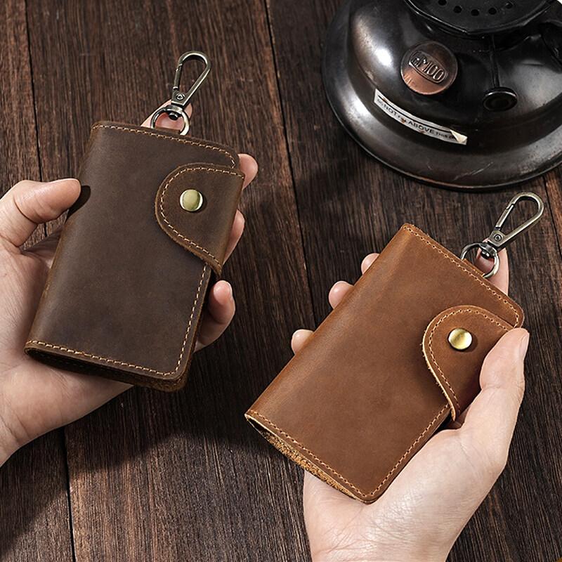 Skórzana torba na klucze Crazy Horse Męska Wielofunkcyjna Wisząca na Pasie Pokrowiec na Klucze i Karty