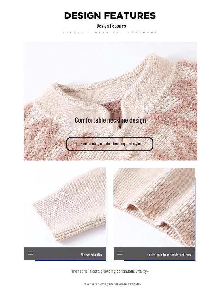 Mom's Fleece Knitted Warm Sweater for Middle-Aged & Elderly Women - Thickened Autumn/Winter Base Layer