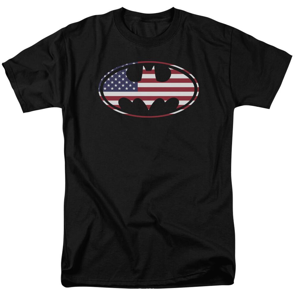 Batman American Flag Oval Bat Logo T Shirt Licensed Comic Book Tee Black XXL